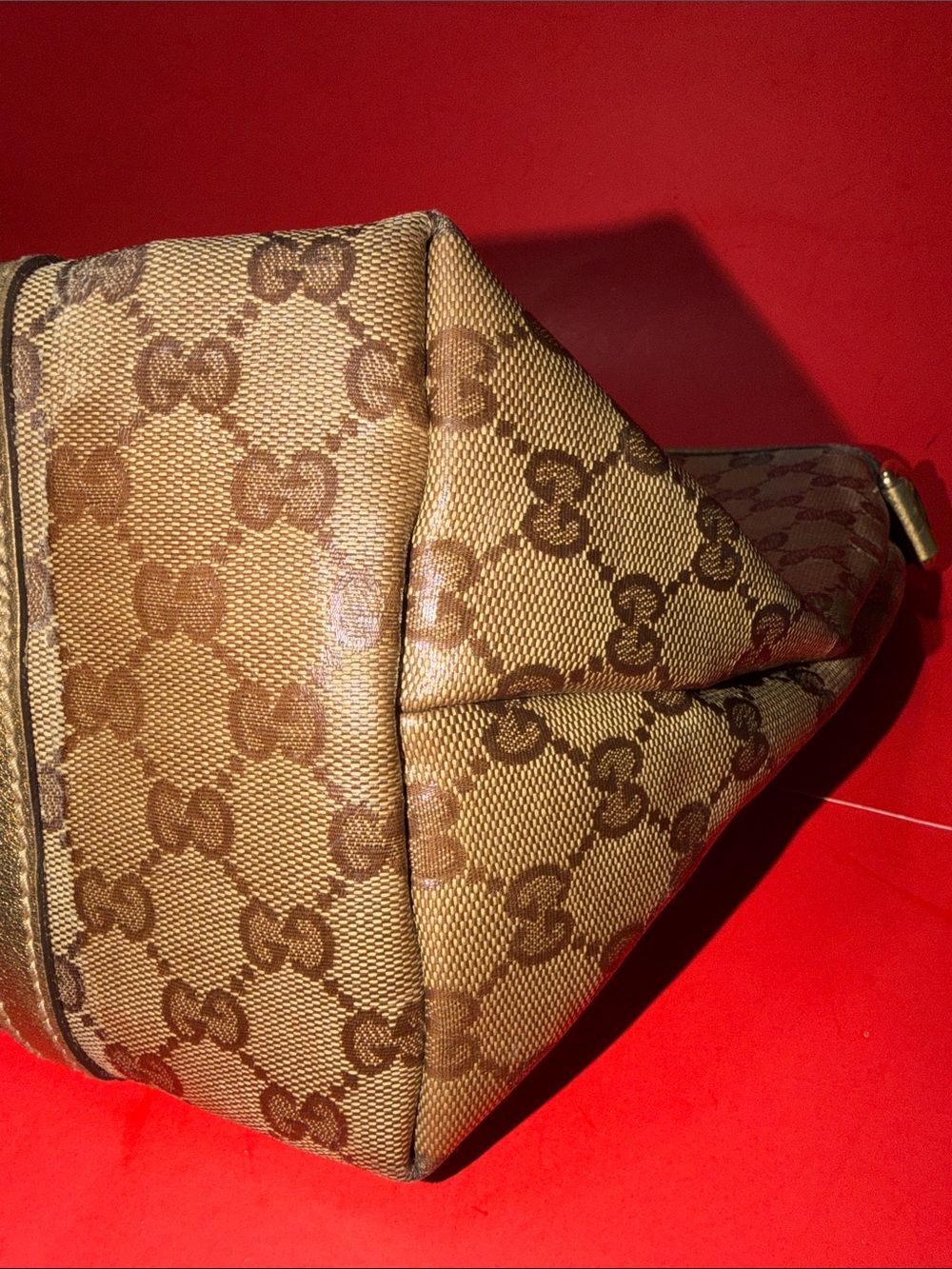 GUCCI Brown GG Monogram Canvas Tote with Gold Trim - Picture 13 of 15